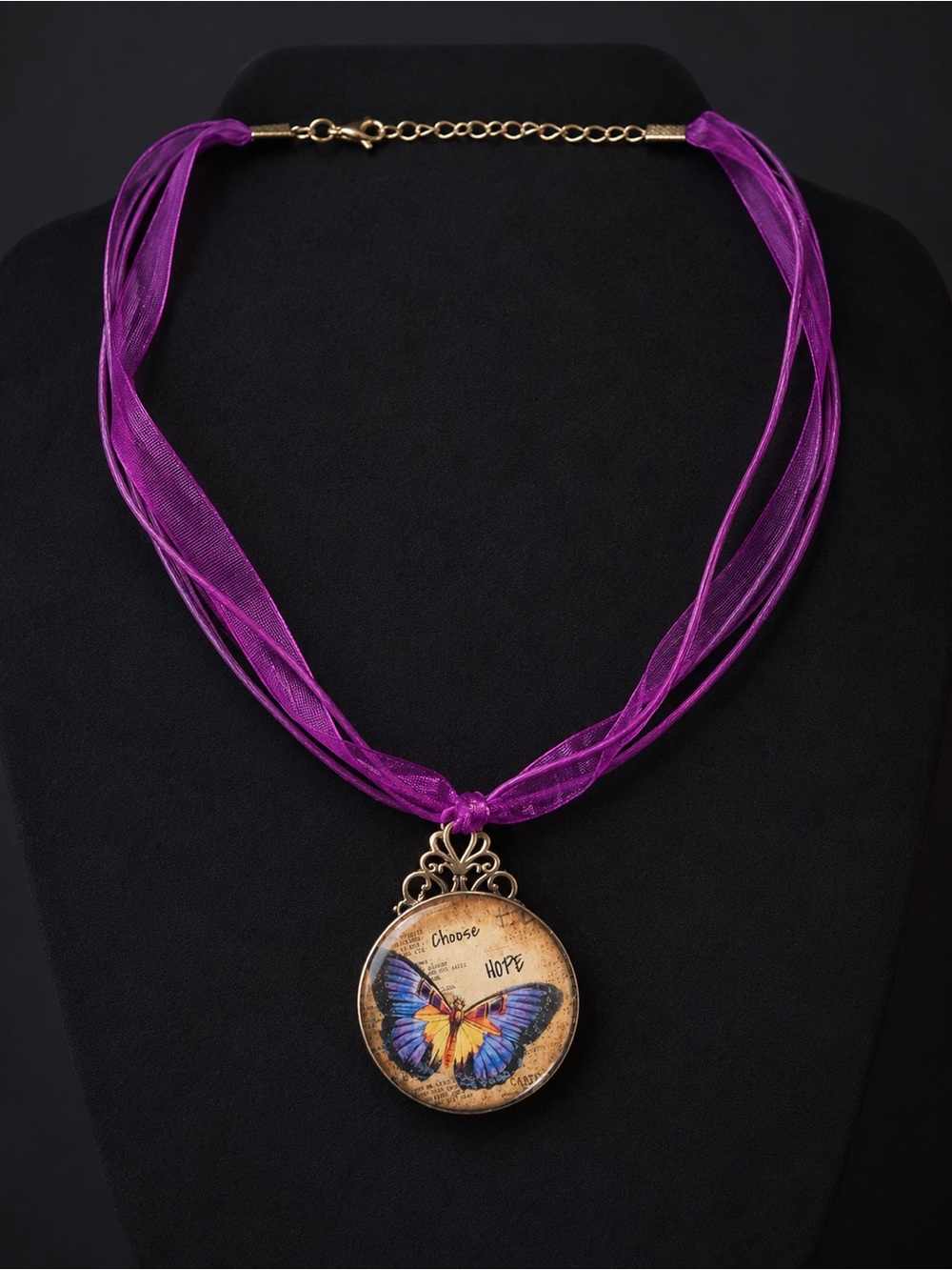 Purple Butterfly Pendant Necklace - Choose Hope